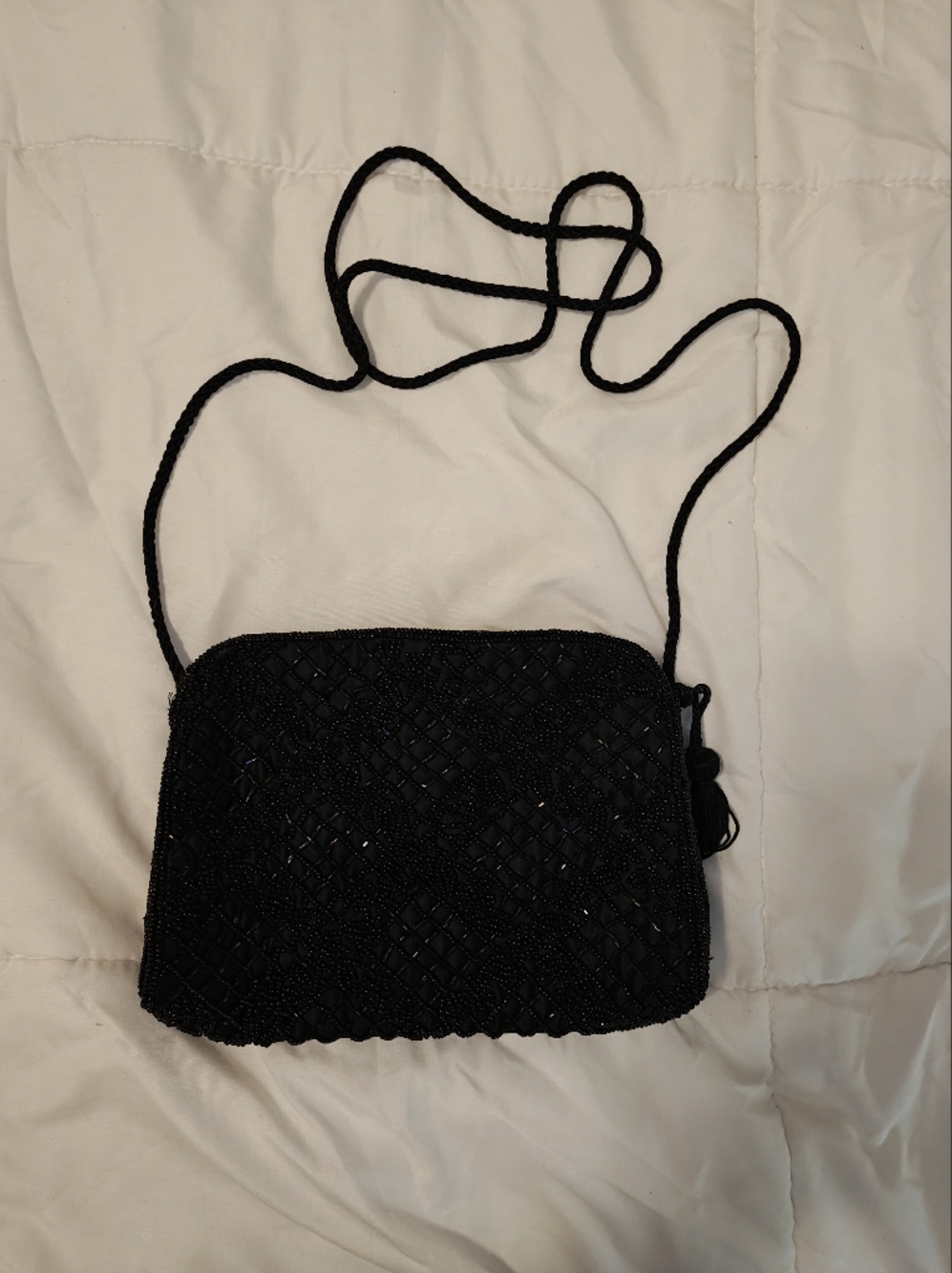 Classic Black Beaded Crossbody Bag